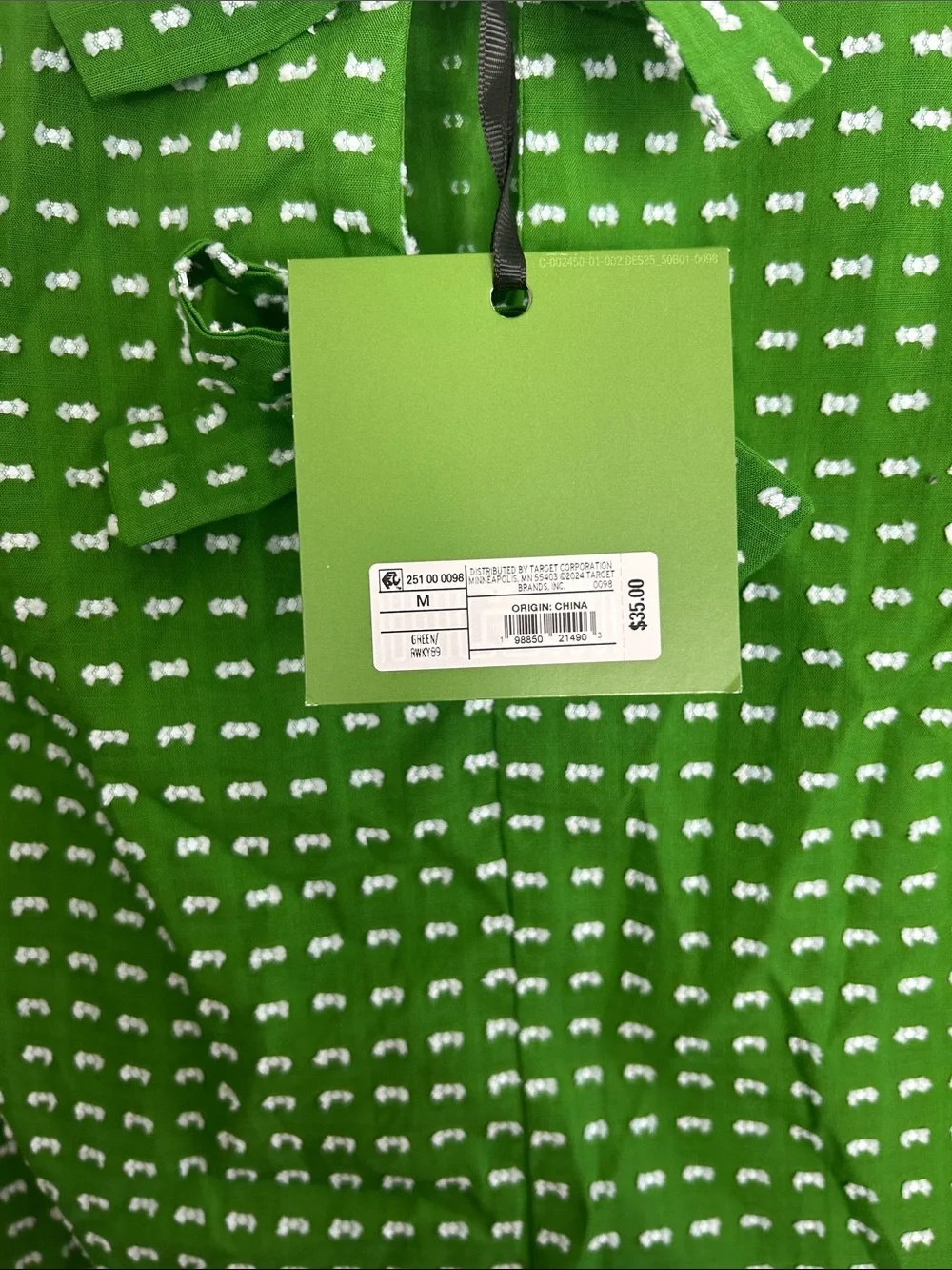 kate spade Green Short Sleeve Tie-Neck Micro-Print Blouse
